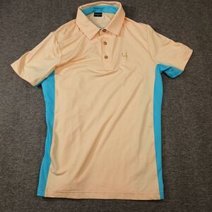 Short Par4 Mens Golf Polo Shirt Size S Quick Drying Moisture Wicking Orange Blue